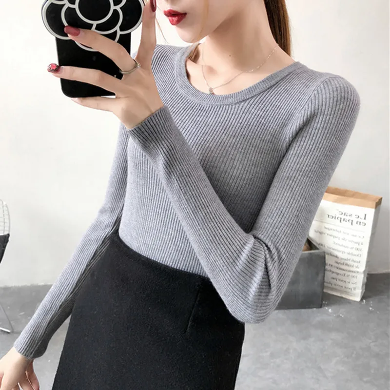 UHYTGF Femminile inverno maglie A manica Lunga in maglia pullover maglione di autunno delle donne O collo slim Elasticità morbida Breve maglione delle donne 242