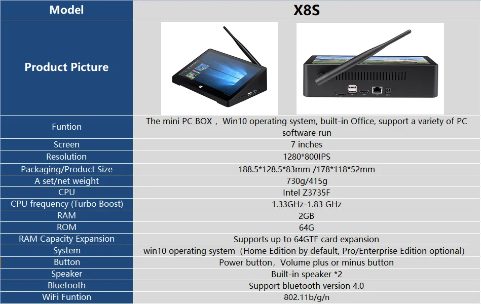 PIPO X8 Pro X8R Mini PC 7 inch 1280*800 Win10 / Android 7.1 / Linux Intel N4020/N3350/RK3288 2G/4G RAM 32G/64G ROM BT Tablet PC