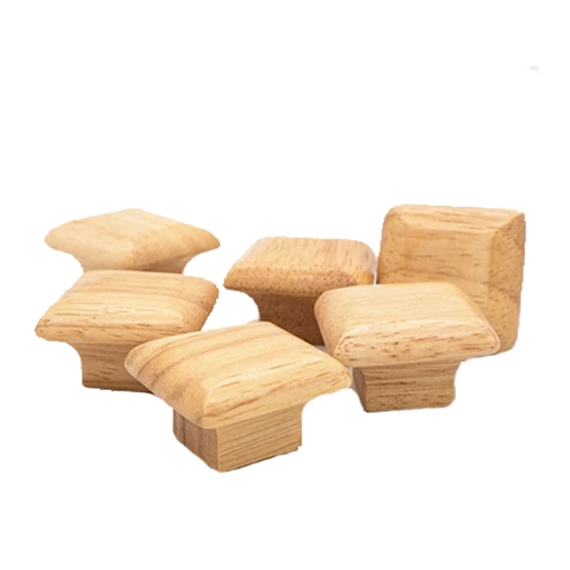 Tiradores de madera Natural para cajón de armario, pomo cuadrado para decoración de muebles, estilo nórdico Simple y Rural, 6 piezas