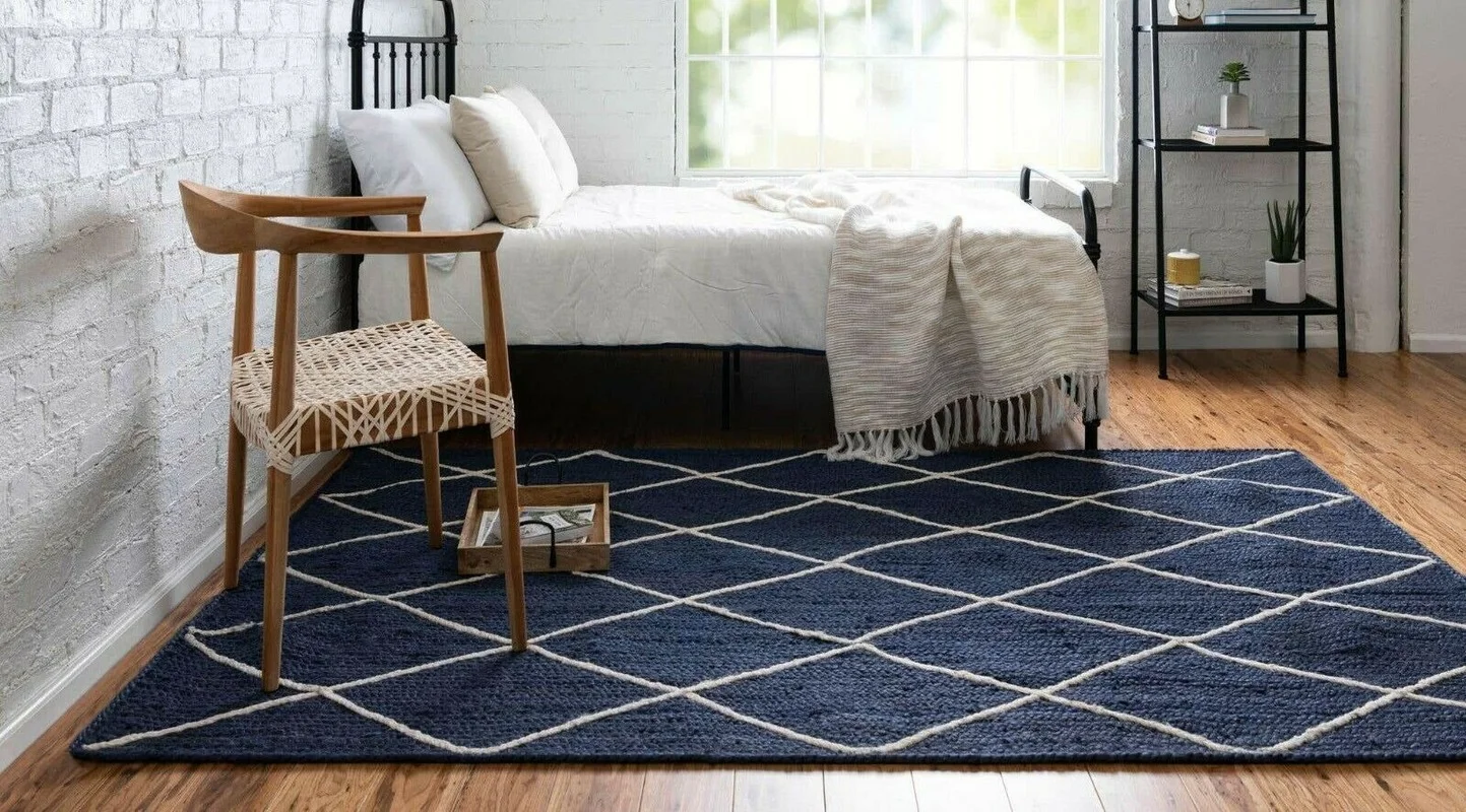 

Rug Natural Jute Hand Braided Style Runner Rustic Look Outdoor Decor Blue Rugs for Bedroom and Living Room Decoration