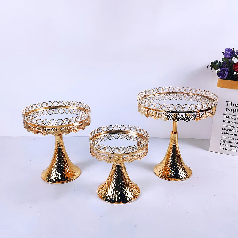 1pcs Gold Mirror Cupcake Stand Crystal Metal Creative  Large Fruit Plate Basket Home Set Cake Tool