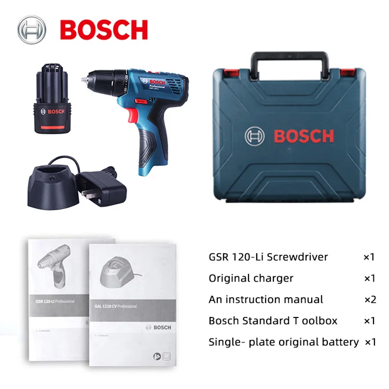 Bosch GSR 120-Li Electric Drill Cordless 12V Lithium Battery Driver Rechargeable Power Tool Wireless drill Screwdriver Mini