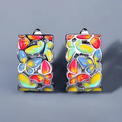 Fashion temperament niche color butterfly earrings female enamel glaze super fairy flower ear clip without pierced earring