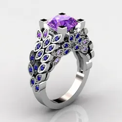 Engagement Popular Jewelry Peacock Purple Zirconia Lady Ring Charm Accessories Fashion Wedding Ring Party