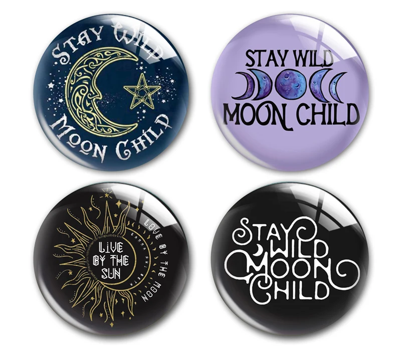 Handmade Stay Wild Moon Child Live By the Sun Round Photo Glass Cabochons Demo Flat Back DIY Jewlery Making Findings Accessory