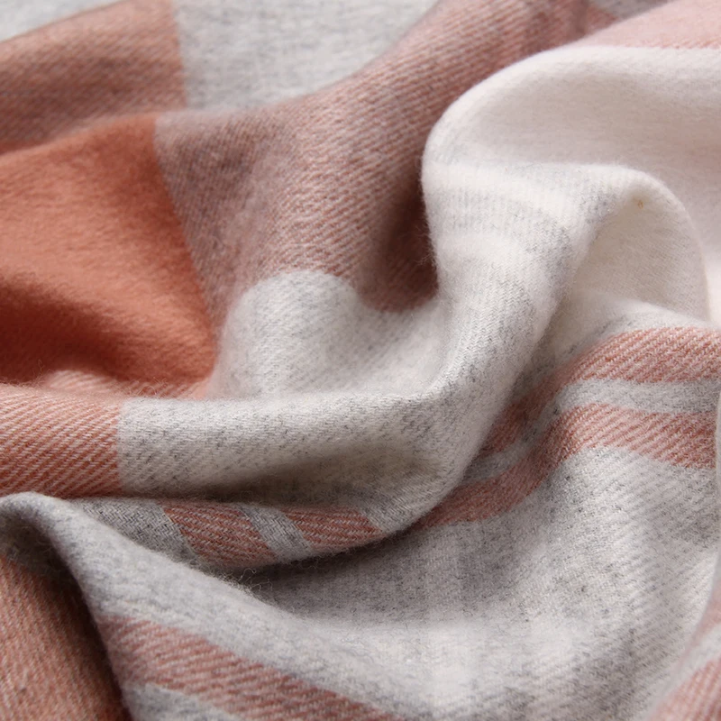 Pink Plaid Wool Scarf for Women Korean Autumn Warm Shawls and Wraps Pashmina Foulard Winter Cashmere Scarves Blanket Echarpe