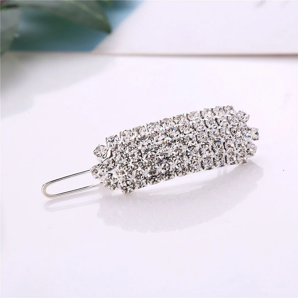 Fashion Crystal Pearl Hair Clip Women Elegant Korean Design Snap Barrette Stick Gold/Silver Metal Alloy Hairpin