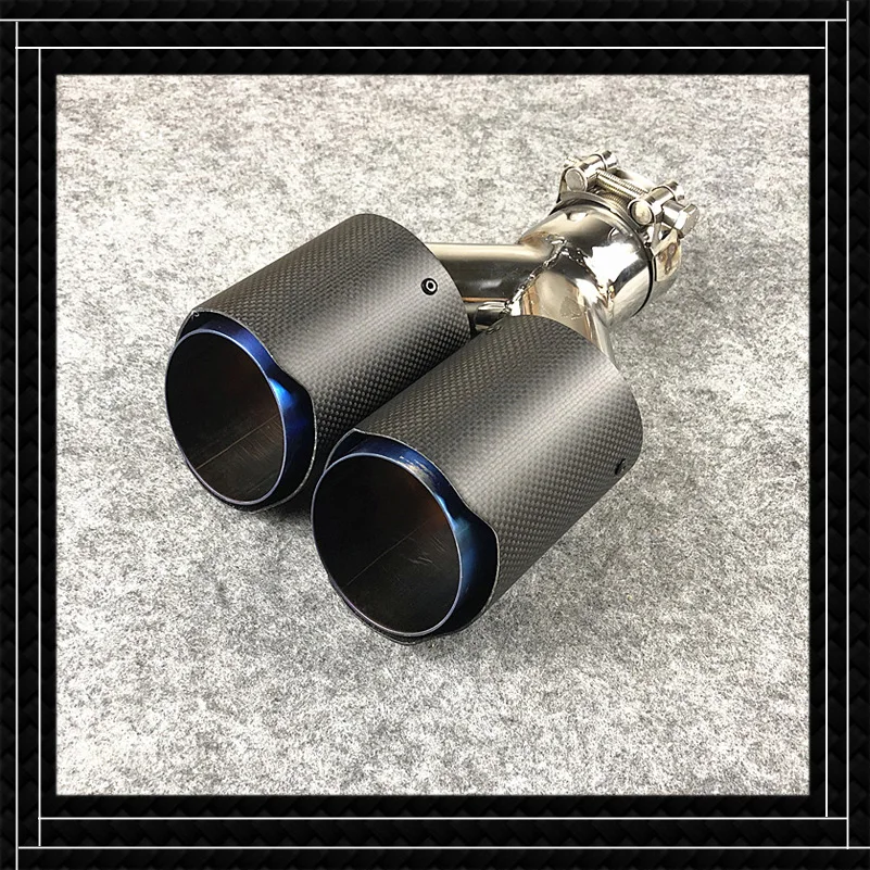 One Piece Y Model Blue Exhaust Pipe Matte Black Tailpipe Muffler Tips Carbon Fiber Stainless Steel Rear Nozzles