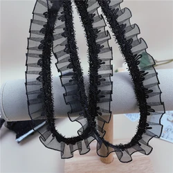 Hot Sale Black Shiny Pleated Lace Applique For Crafts Ribbon DIY Wedding Dress Bag Hat Headwear Skirt Clothes Sewing Material