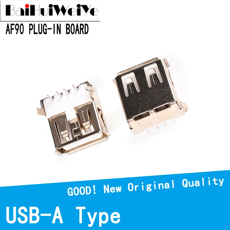 

10Pcs/LOT USB Type A Standard Port Female Solder Jacks Connector PCB Socket USB-A Type AF90 90 Degree Female USB