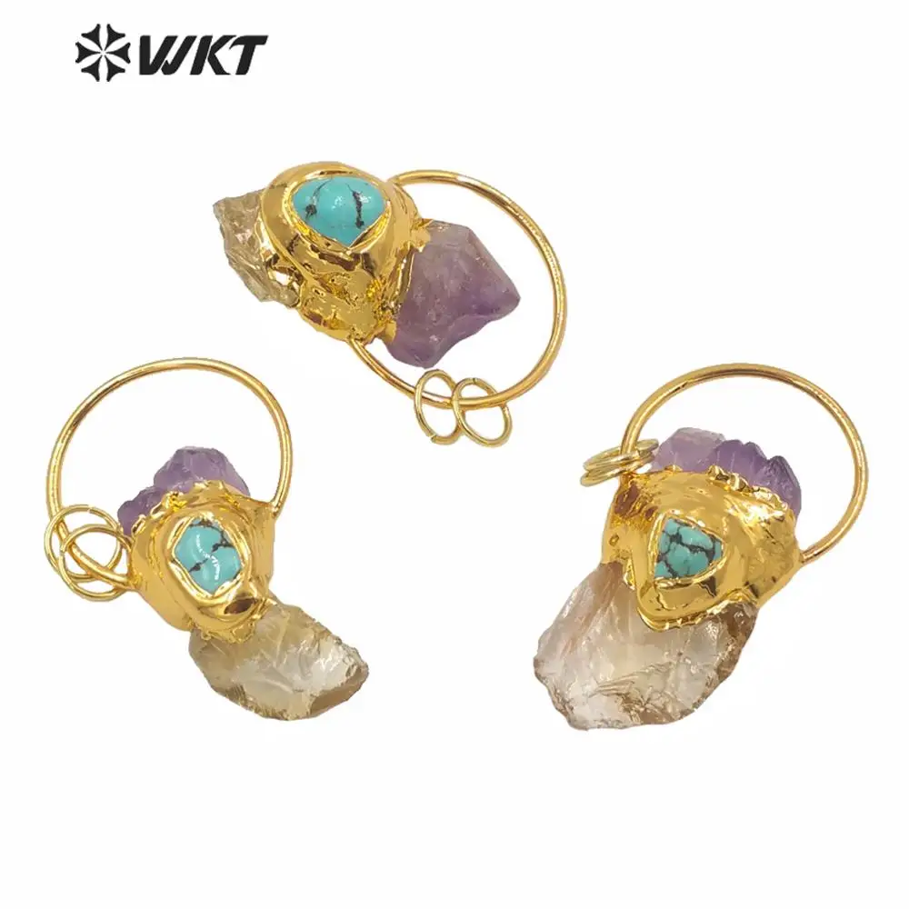 

WT-P1602 WKT Wholesale Amethysts with Citrines Crystal Pendant Natural Stone Quartz Bohemian Style Pendant With Big Ring