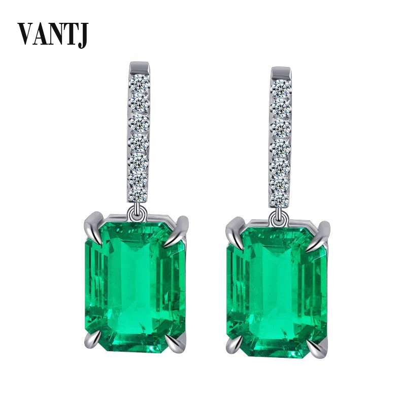 

VANTJ 100% 10K Gold Lab Grown Emerald Earring Moissanite Created Hydrothermal Emerald Fine Jewelry Women Party Wedding Gift