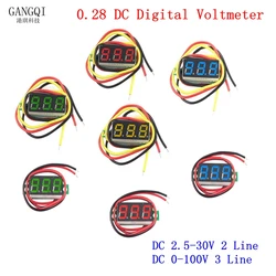 LEDデジタル電圧計,ボルト検出器,モニター,テスターパネル,赤,緑,青,黄色,DC 0v-100v,12v,24v,0.28インチ