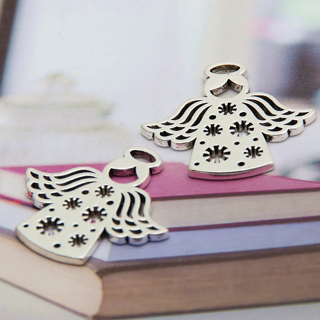 10pcs Silver Color Angel With Wings Charms Love And Peace Pendant Jewelry Making DIY Handmade Craft Accessories Supplies A3445