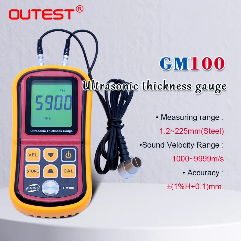 OUTEST Digital LCD display Ultrasonic Thickness Gauge Metal Testering Measuring Instruments 1.2 to 200MM Sound Velocity Meter