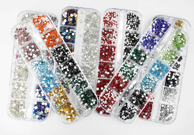 

12 Grid 1720pcs Mix Sizes Colors Glass Crystal AB Non Hot Fix Rhinestone Flatback 3D glitter Nail Art Rhinestones Decorations