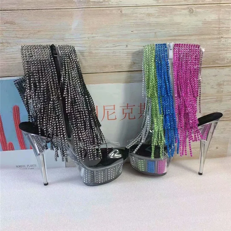 

Fashion women feel water diamond decoration, high heels, 15 cm model stage banquet using 15 cm high heel ankle boots