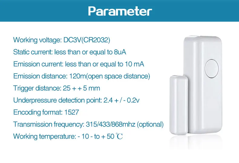 433MHz Door Detector Wireless Home for Alarm System Alerts Window Sensor