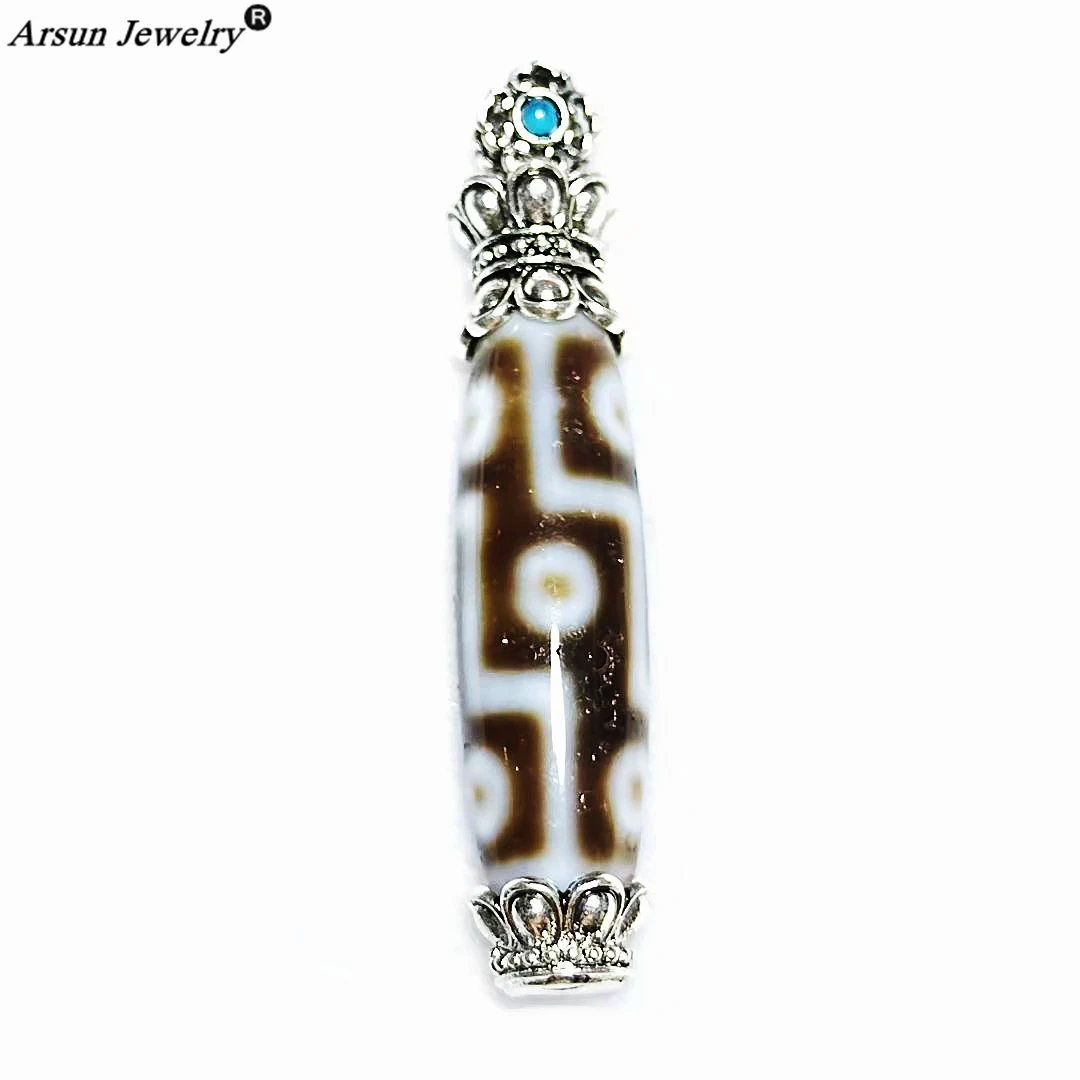 Tibetan Black/White 9 Eyes Totem Old Agate Dzi Bead Copper Lotus Vajra Combination DIY Jewelry Necklace Pendant Free Shipping