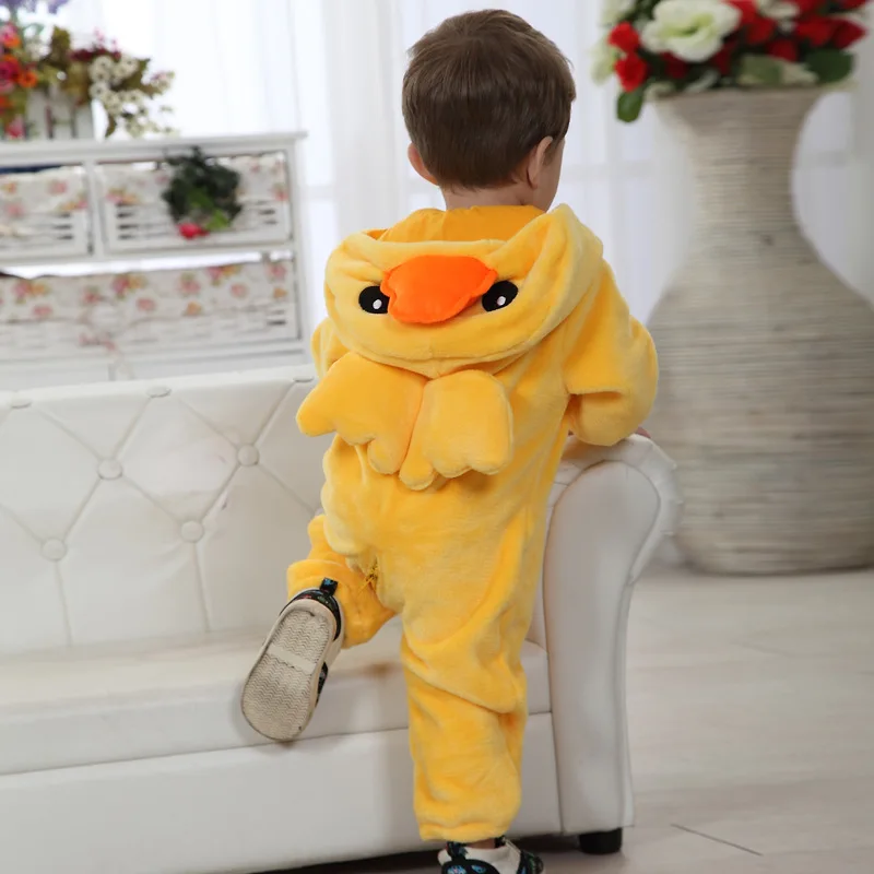 Baby Cosplay Kostüm Gelb Ente Jungen Mädchen Onesie Tier Overall Flanell Nette Kinder Pyjama Halloween Festival Geschenk 1-3 jahre