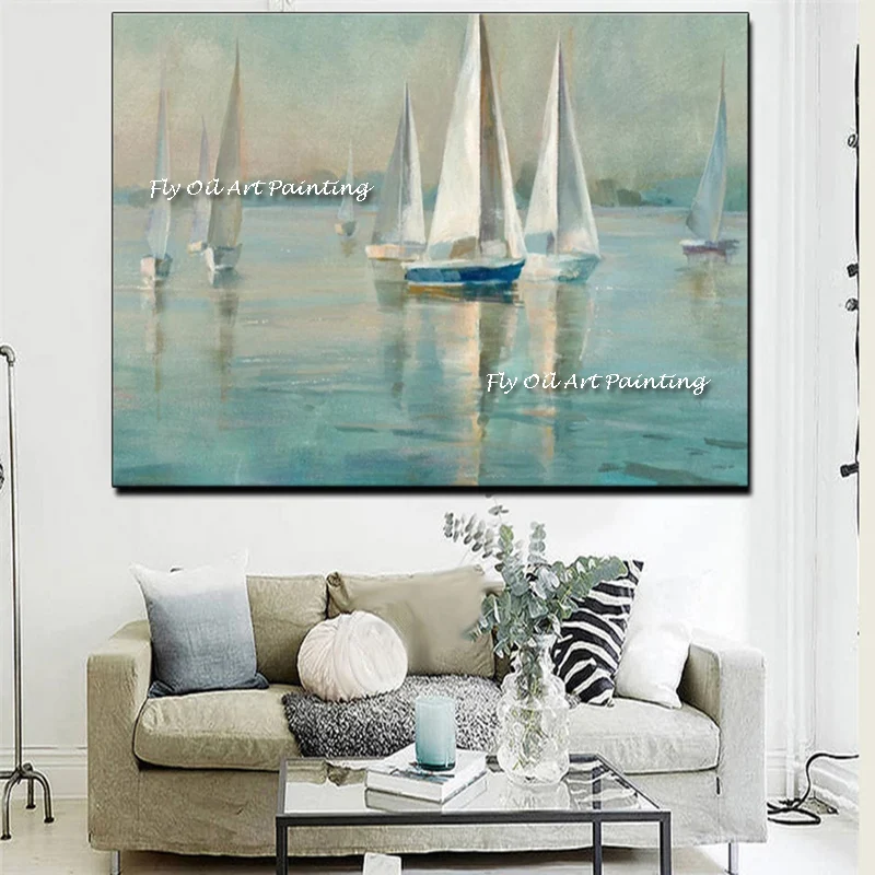 

Abstract Landscape 100% Handmade Oil Painting Sea Sailboat Canvas Painting Wall Art Modular Picture Nordic Home Decoration