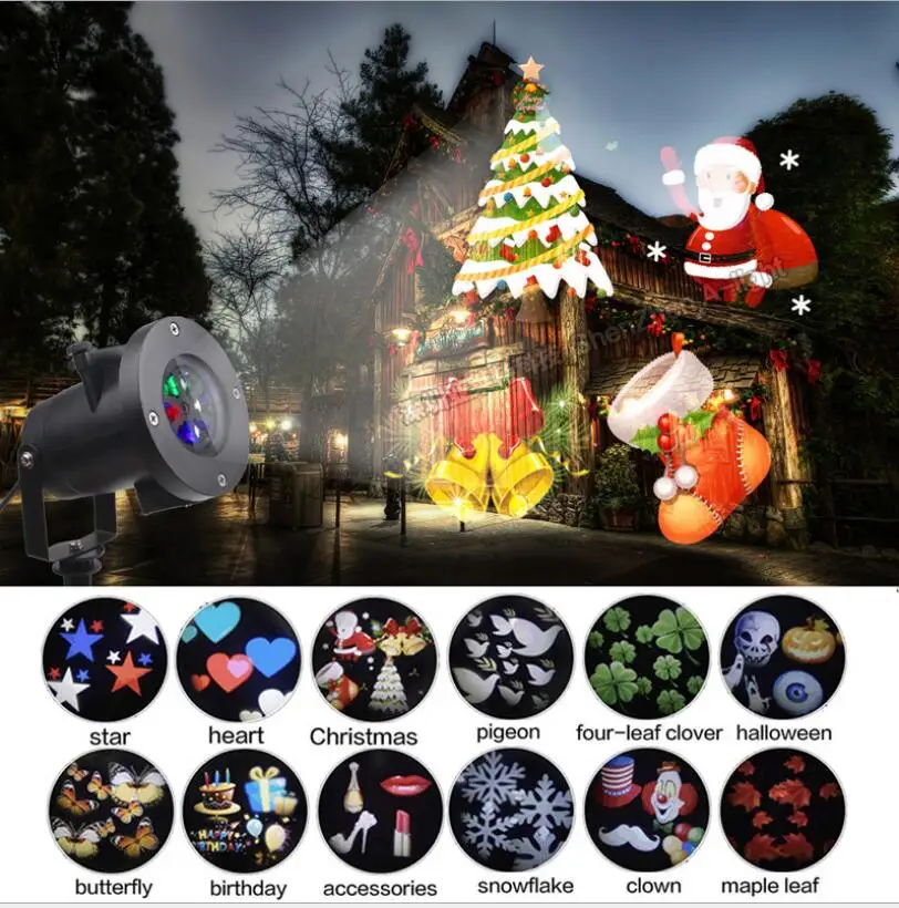 Christmas Laser Projector Lamps Waterproof Moving 12 Patterns LED Stage Light For Kid New year Party Light Landscape Garden Lamp