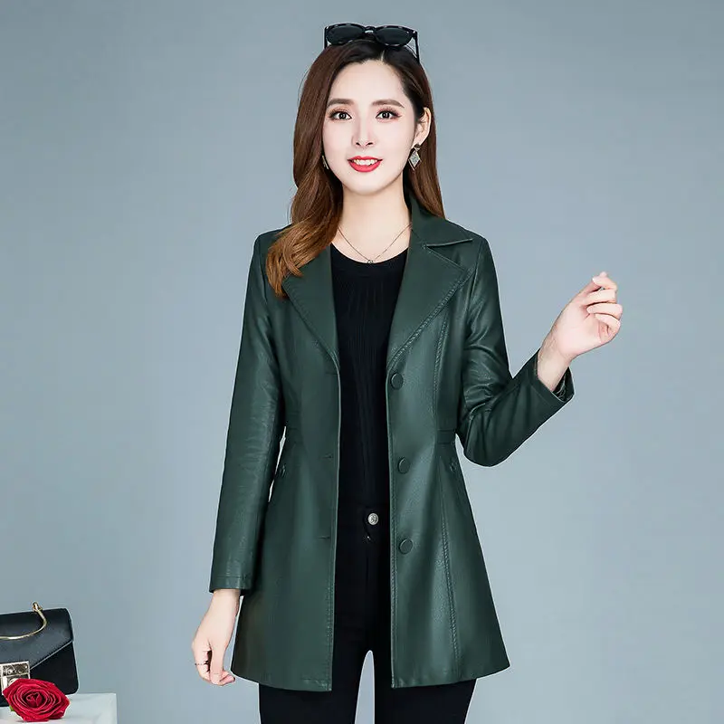 Women\'s Leather Jacket Long 2023 Autumn And Winter Loose Thickening Slim Leather Coat Female Fashion Women Clothing