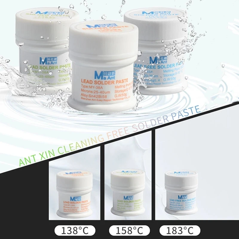 

Ma Ant Professional 158 183 Degree Lead Free Leaded Middle Layer Special Solder Paste for iPhone X XS Max Medium Low Temperature