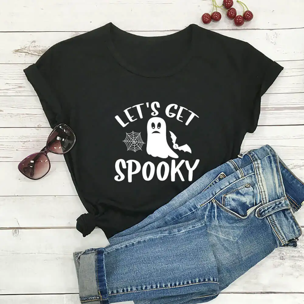 Let Us Get Spooky Halloween Print 100%Cotton Women Tshirt Unisex Funny Summer Casual Short Sleeve Top Halloween Party Shirt