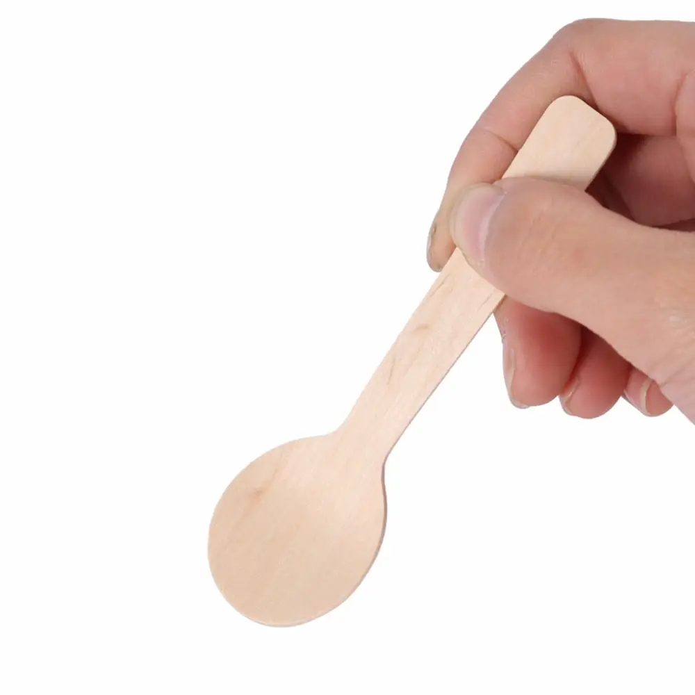 100pcs/set Mini Disposable Wooden Spoon Ice Cream Spoon Wood Dessert Scoop Western Wedding Party Tableware Kitchen Tool DA