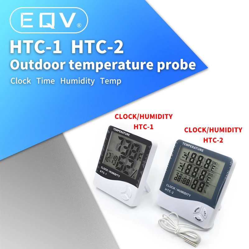 LCD Electronic Digital Temperature Humidity Meter Indoor Outdoor Thermometer Hygrometer Weather Station Clock HTC-1 HTC-2