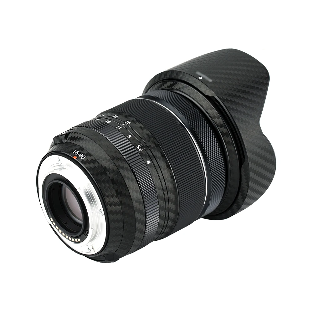 Capa adesiva para câmera fujifilm xf 16-80mm, proteção de lente e fibra de carbono preta