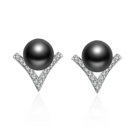 925 Sterling Silver Black Pearl Stud Earrings For Women Luxury Designer Jewelry GaaBou Jewellery