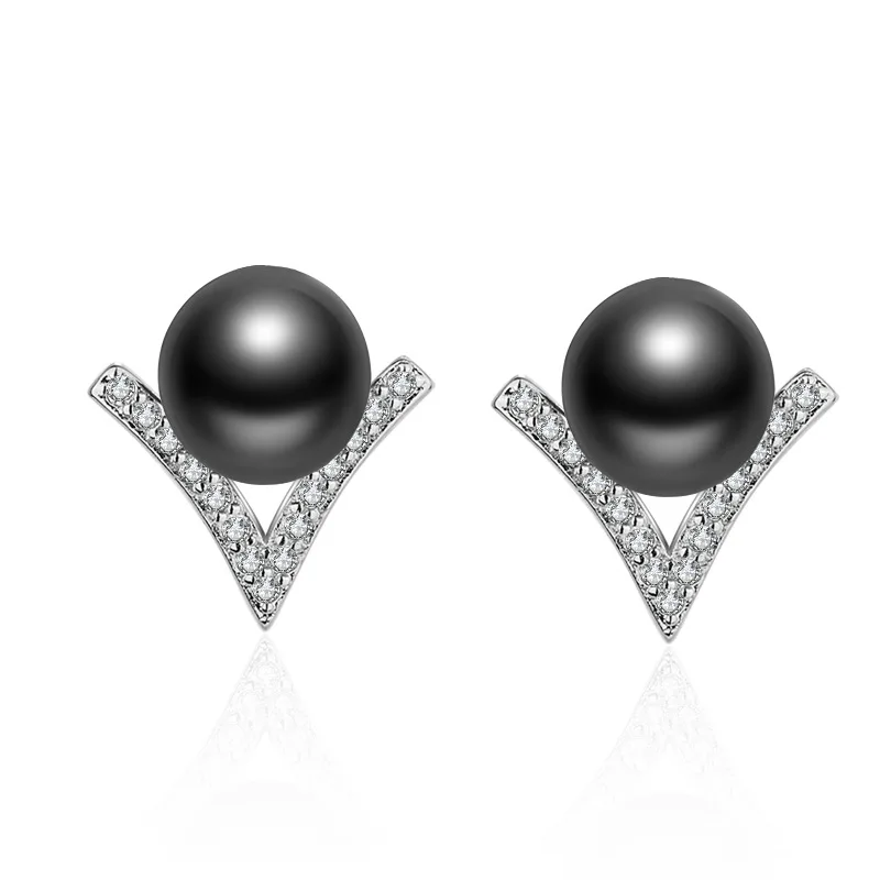 Kolczyki sztyfty z czarną perłą ze srebra próby 925 dla kobiet, luksusowa biżuteria designerska GaaBou Jewellery