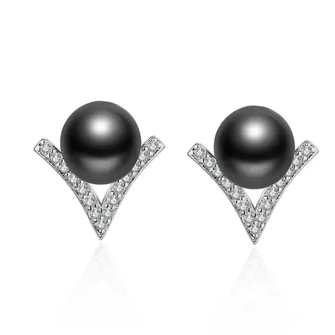 여성을위한 925 스털링 실버 블랙 진주 스터드 귀걸이 럭셔리 디자이너 쥬얼리 GaaBou Jewellery