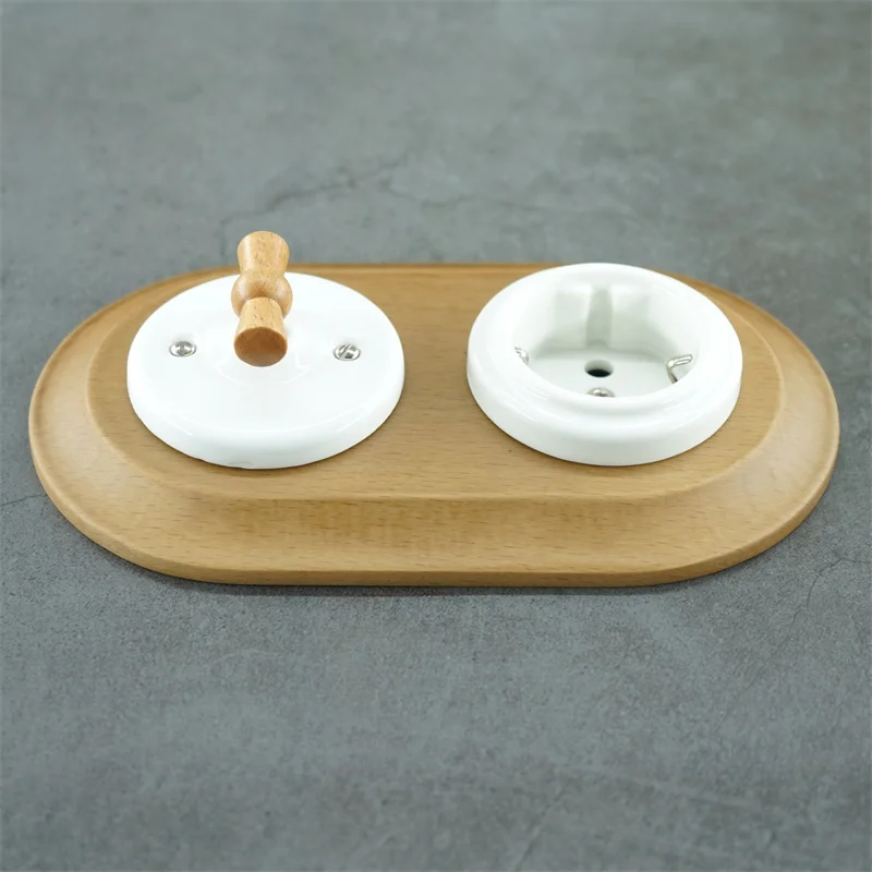 Double Wall Switch and German Socket Flush-mounted  Wooden Frames for 2items