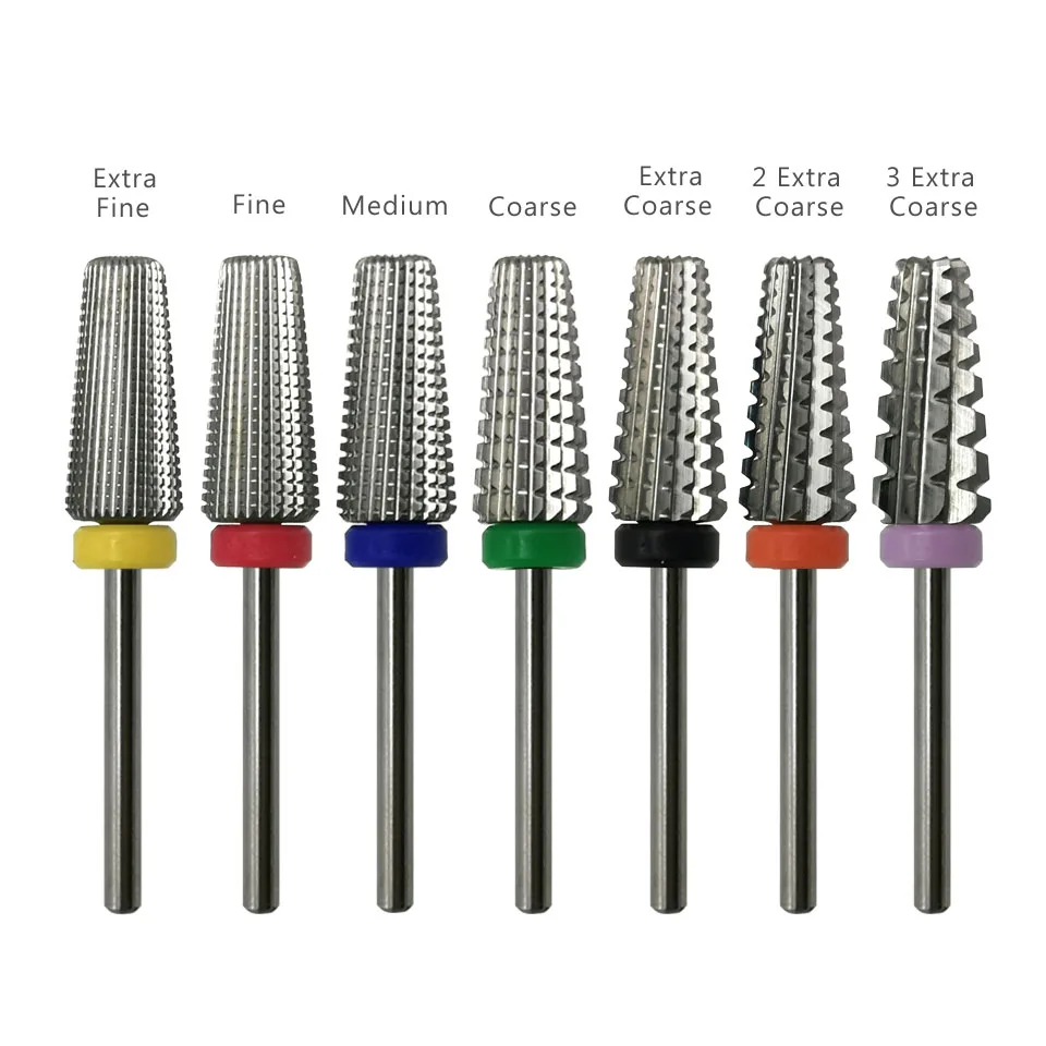 HYTOOS 5 in 1 Carbide Bit 3/32 Two-Way Tapered Nail Drill Bits   Straight Cut Milling Cutter For Manicure Nails Accessories