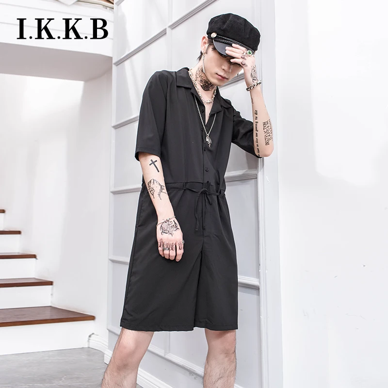 Japanese retro overalls Jumpsuit Summer Men's loose short-sleeved onesie Korean version of the trend of one-piece shorts