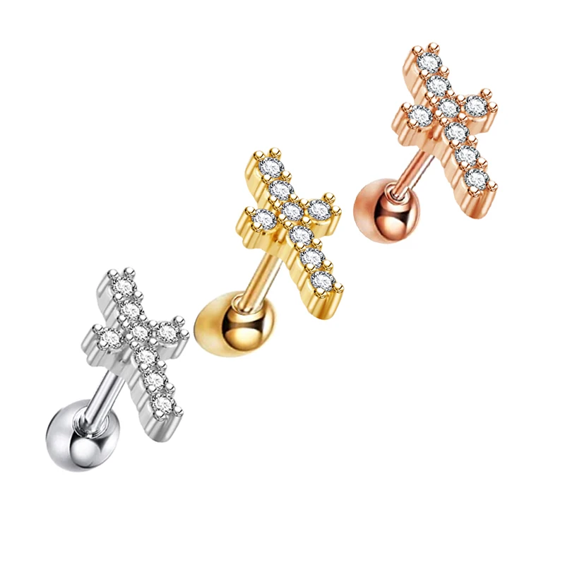 Gold Color Crown Star Flower CZ Tragus Cartilage Stainless Steel Ear Stud Piercing Crystal Daith Earring