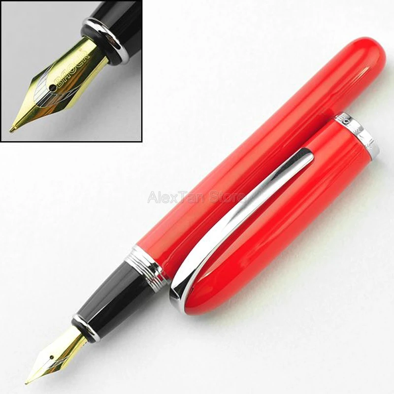 Baoer Business Fountain Pen Red Barrel With Silver Clip Iridium Medium Nib Unique Design Gift Pens Office & School Supplies