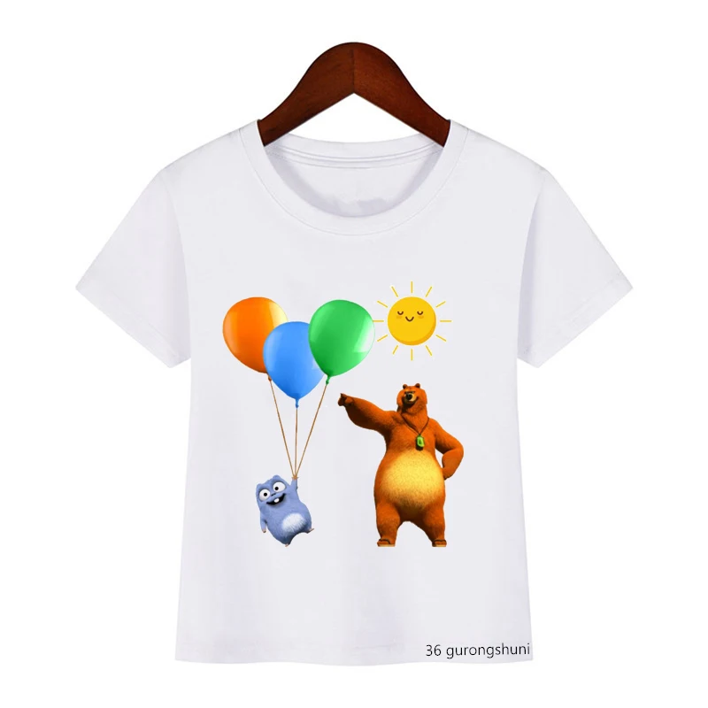 Sunshine Grizzly Bear Graphic Print Funny Boys T-shirt Girls T Shirt Summer Cute Cartoon Lemming Kids Shirt Tops Wholesale