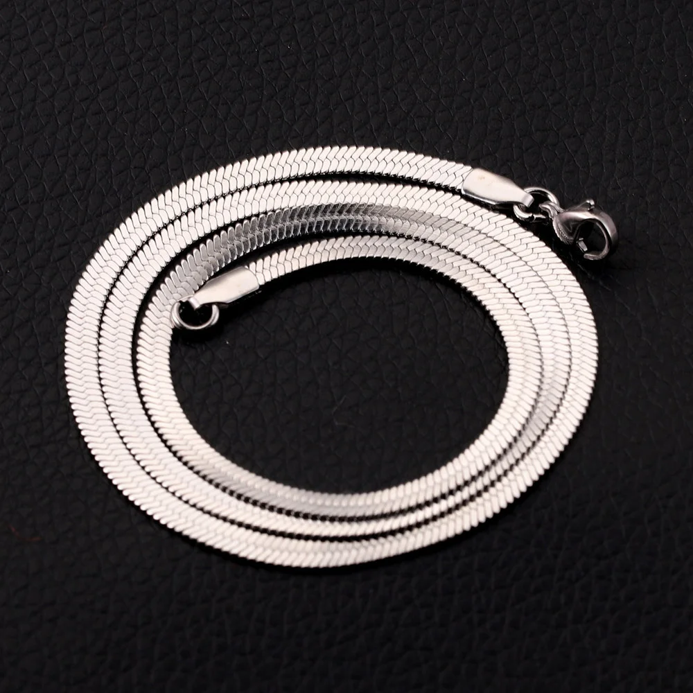 Gold Plated Flat Snake Chain Necklace Stainless Steel Herringbone Link Choker Women Men Hip Hop Jewelry Silver Color BFF Bijoux