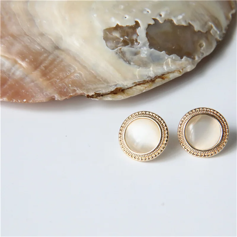 2020  New Vintage Round Marble Opal Stone Big Stud Earrings For Women Fashion Temperament Simulated Pearl earrings