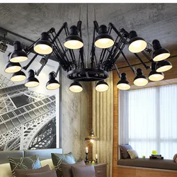 Vintage chandelier LED Mutant Spider Chandelier Flexible Black Chandelier Lighting Bedroom Coffee Shop Loft Rustic Chandelier
