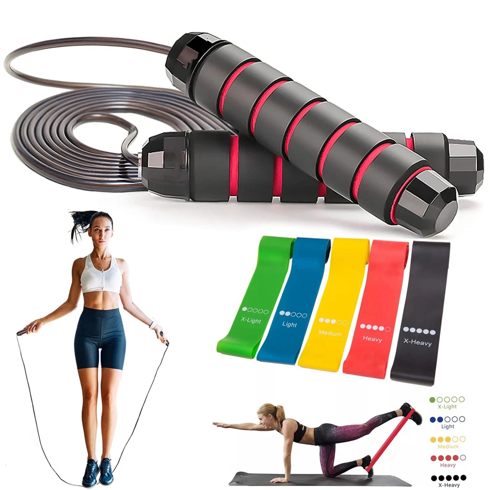 Jump Rope Resistance Bands Set Tangle-Free Rapid Speed Jumping Rope Cable Skipping Rope Fitness Gym Workout Equipments for Home