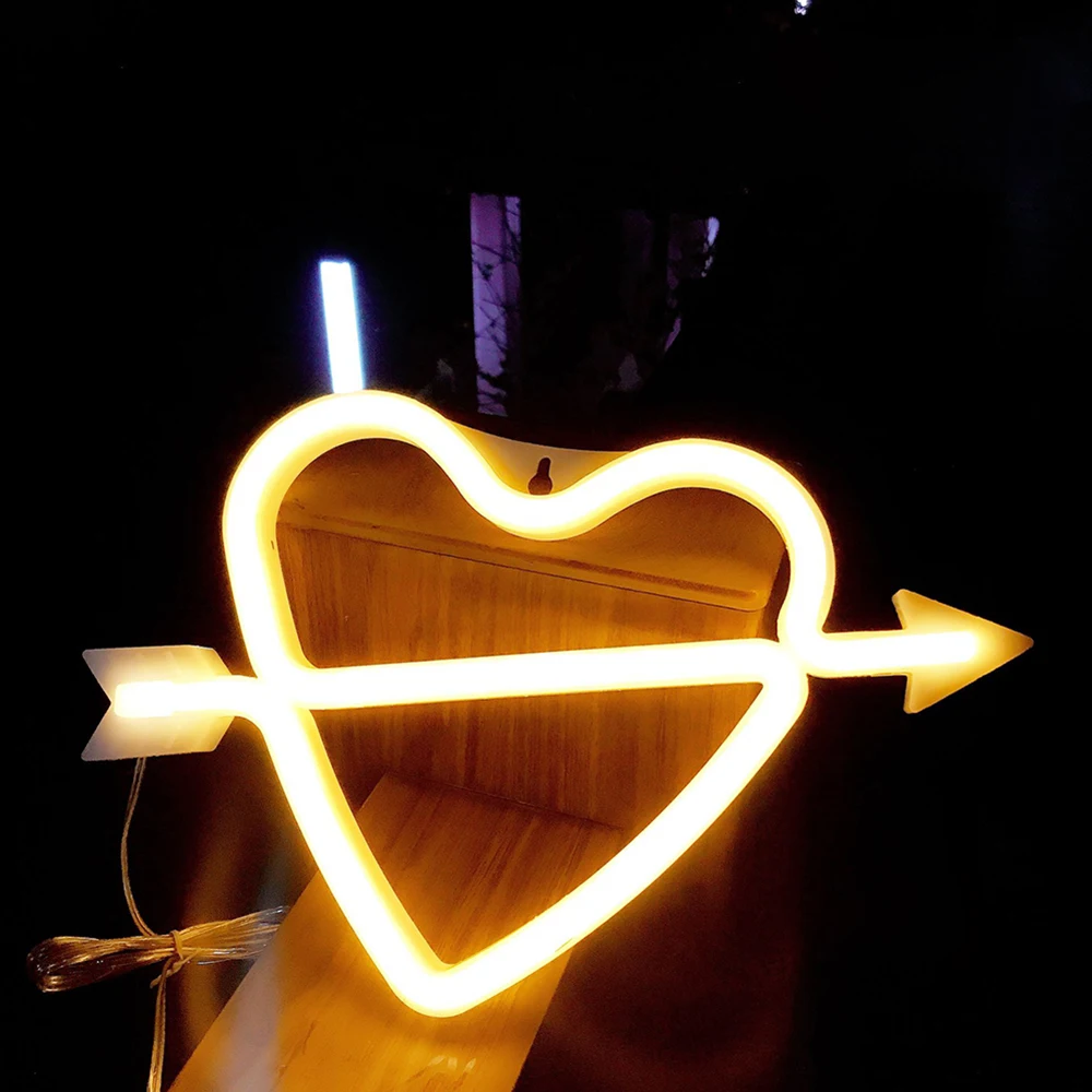 Creative Led Neon Heart Night Lamps Romantic LED Cupid\'s Bow Sign Shaped Wall Light for Birthday Party Valentine Day Decoration