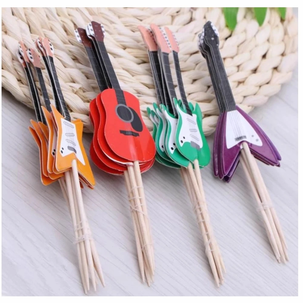 24Pcs Guitar Rock Music Theme Cake Cupcake Toppers Happy Birthday Wedding Party Baby Shower  Cake Inserts Sticks Cake Decor