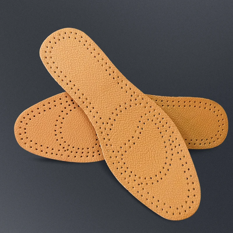 V First Layer Cowhide Leather Insoles, Massage Shock Absorption Deodorant Breathable Insoles, Latex High Elastic Sports Insoles