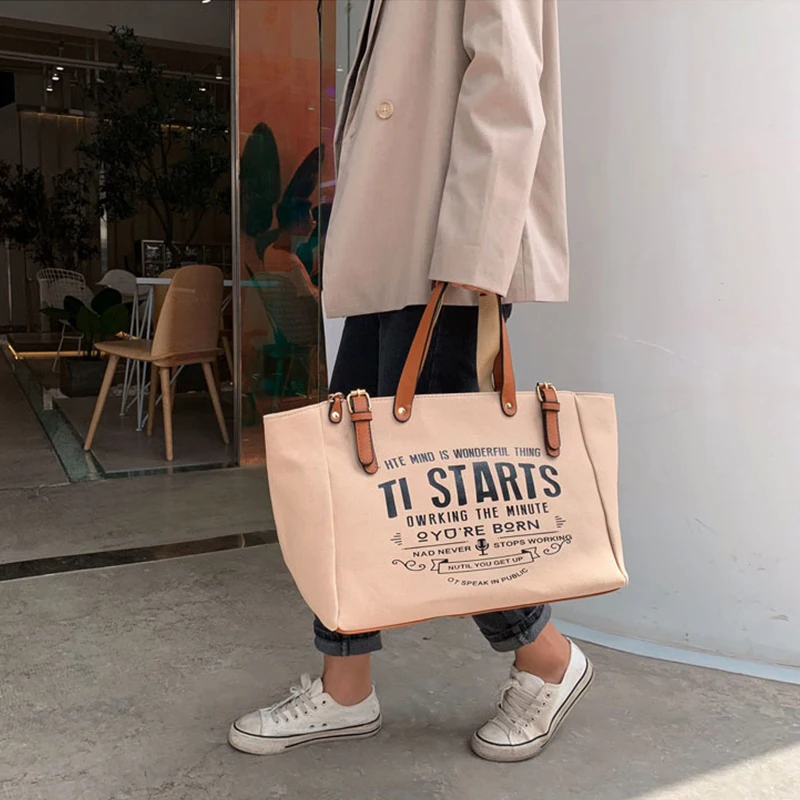 Casual Canvas Shoulder Bag Female Large Capacity Handbags and Purse Shopping Letter Crossbody Bags Totes