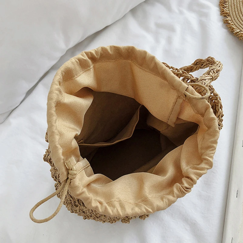 Yogodlns Sommer Stroh Umhängetasche Frauen Große Kapazität Rattan Eimer Tasche Handarbeit Gewebt Strand Tasche Mode Urlaub Handtasche Tote – Detail 32